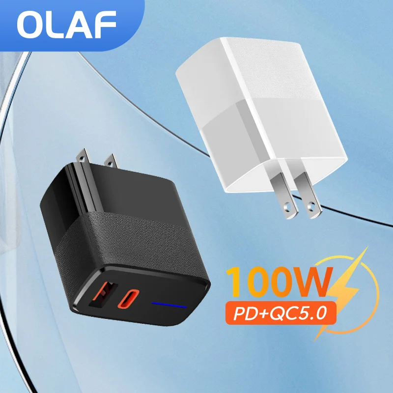 

Olaf 100W PD Quick Charge 3.0 USB Type C Charger Fast Mobile Phone Charger 2 Ports Wall Adapter For iPhone Samsung Xiaomi