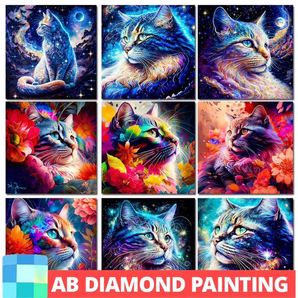 

Набор для алмазной живописи AB Drill с изображением кошки из коллекции «Звездная ночь», 5D мозаика в готическом стиле «сделай сам», абстрактная полная вышивка с изображением животных