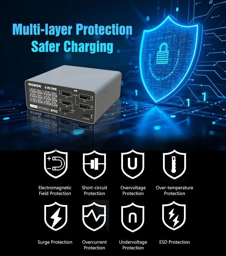 Многопортовое зарядное устройство WEMON DP01 DP02 DP03 с портами QC, PD, PPS, USB и беспроводной зарядкой, 76 Вт, 65 Вт, 85 Вт для iPad и мобильных телефонов (art.: 3920d4bfb700e) - 3920d4bfb700e