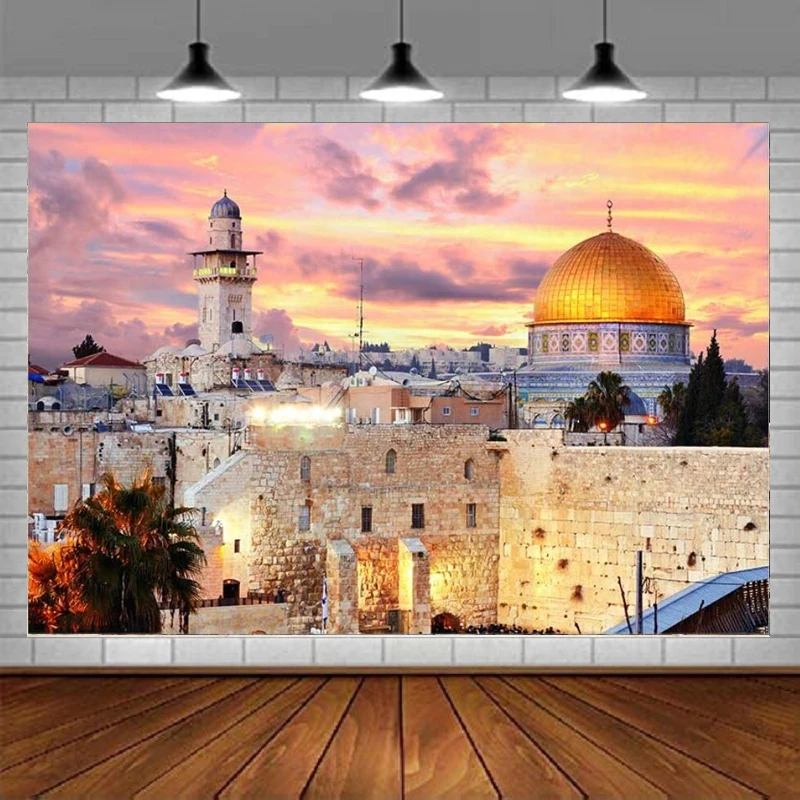 

Jerusalem For Photography Backdrop Sunset Dome Of The Rock Cityscape Background Party Room Decor Banner Photo Shooting Props