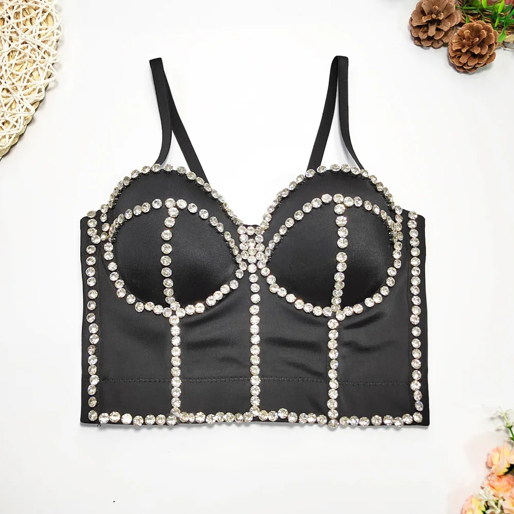 

2023 New Women Camisole Luxury Rhinestone Beading Sexy Cropped Top Bustier Bra Night Club Party Tanks Performance Clothing
