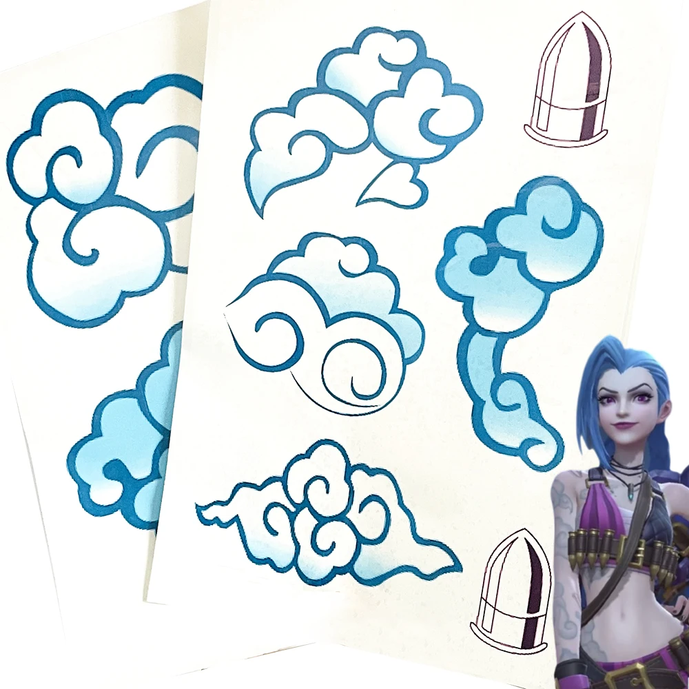 

Y2k Jinx Cosplay Temporary Tattoos for Women Girls Gothic Lolita Blue Art Stickers Waterproof Party Roleplay Props