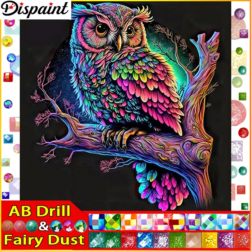 Dispaint Fairy Dust AB 5D Diamond &quotOwl Animal Tree&quotDiamond Embroidery Full Round/ Square Diy Painting Cross Stitch Home