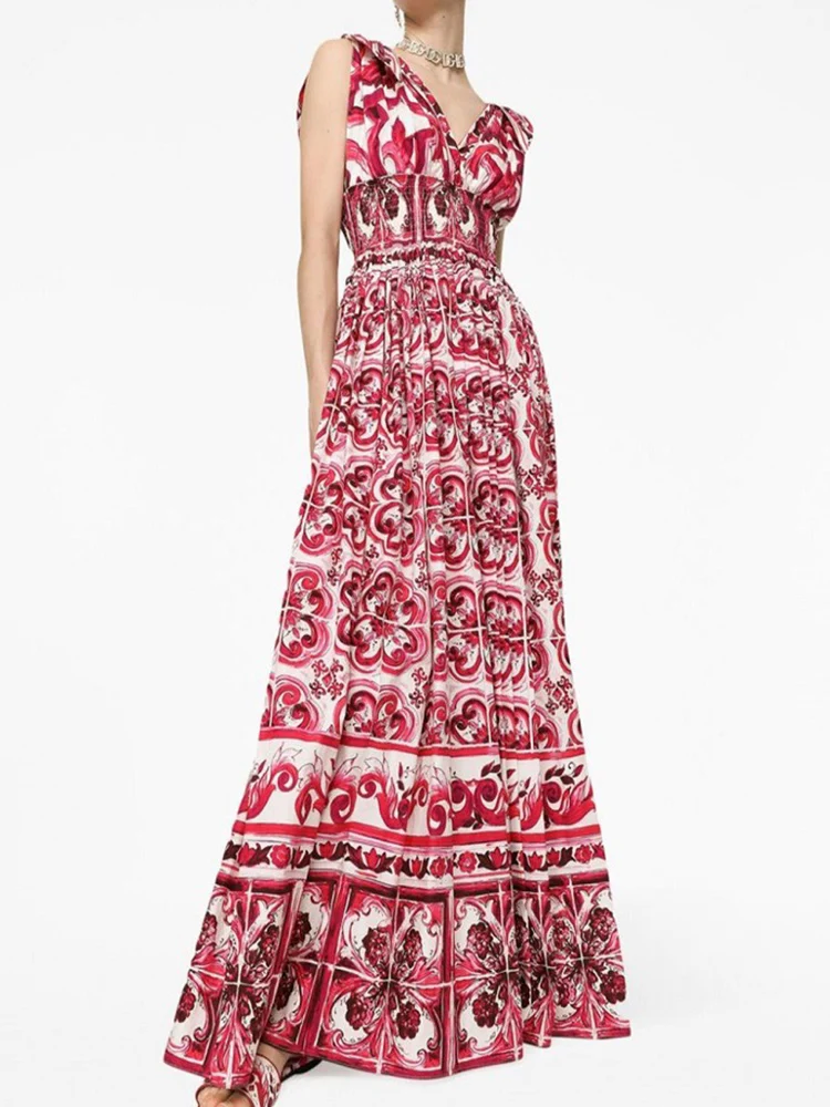 Роскошное ретро-принтное сексуальное модное платье с v-образным вырезом и