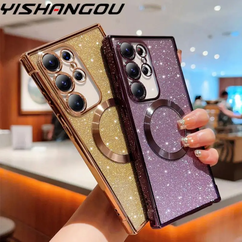 

Luxury Glitter Case For Samsung Galaxy S23 Ultra S22 Plus S21 S20 FE Plating For Magsafe Magnetic Wireless Charging Phone Cover
