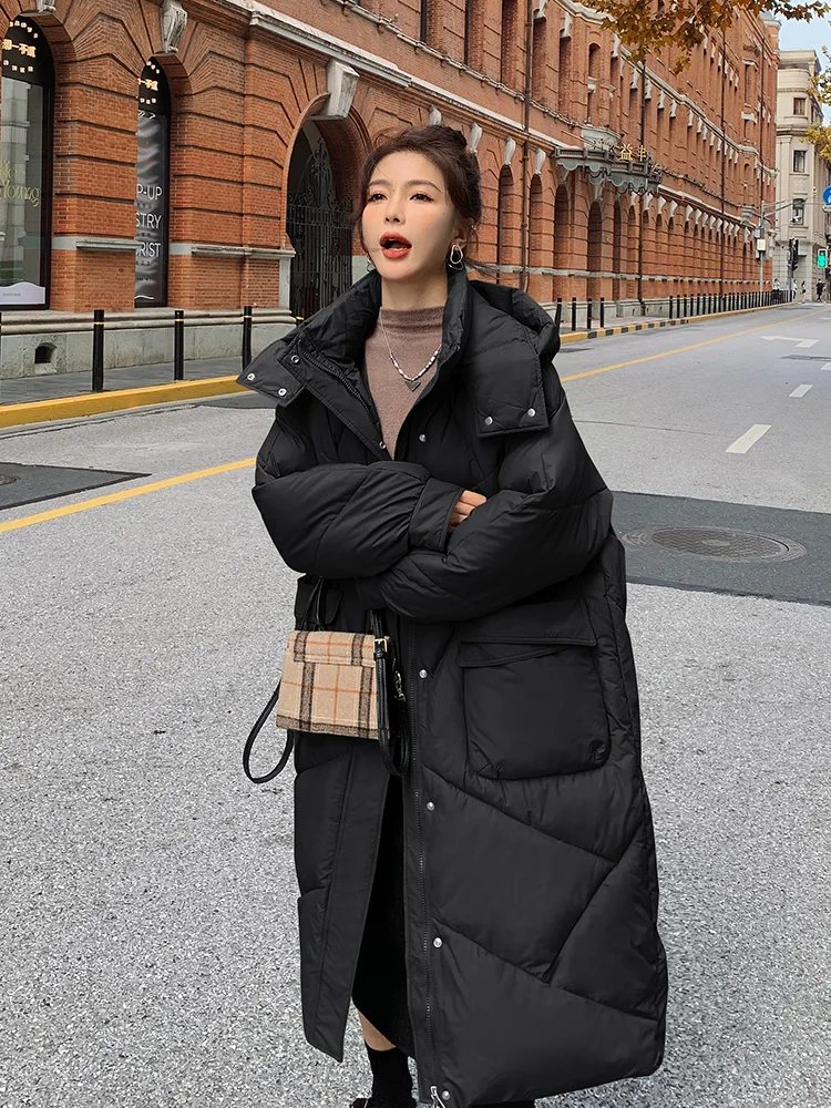 -30 degrees Winter Women Long Parkas Jackets Casual Hooded Thick Warm  Big Pocket Loose Coat Female Outwear Hat Detachable Parka