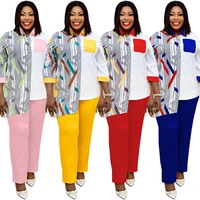 new african fashion suit 4 colors shirt and trousers sleeve print shirt high quality top with pants for women traditional wear