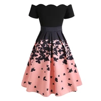 sale items oversized vintage dress black pink butterfly floral print elegant dress woman clothing sexy off shoulder dresses 2022
