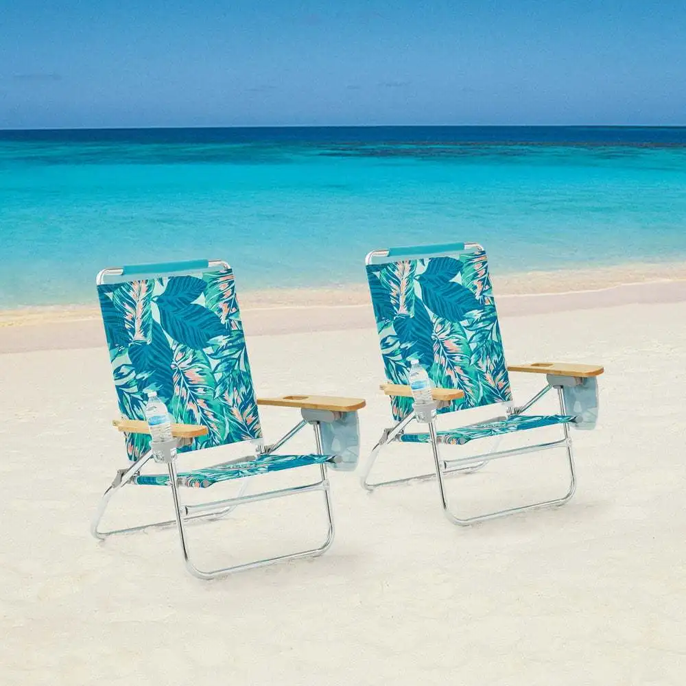 

Wood Arm Reclining Comfort Height Beach Chair, Green