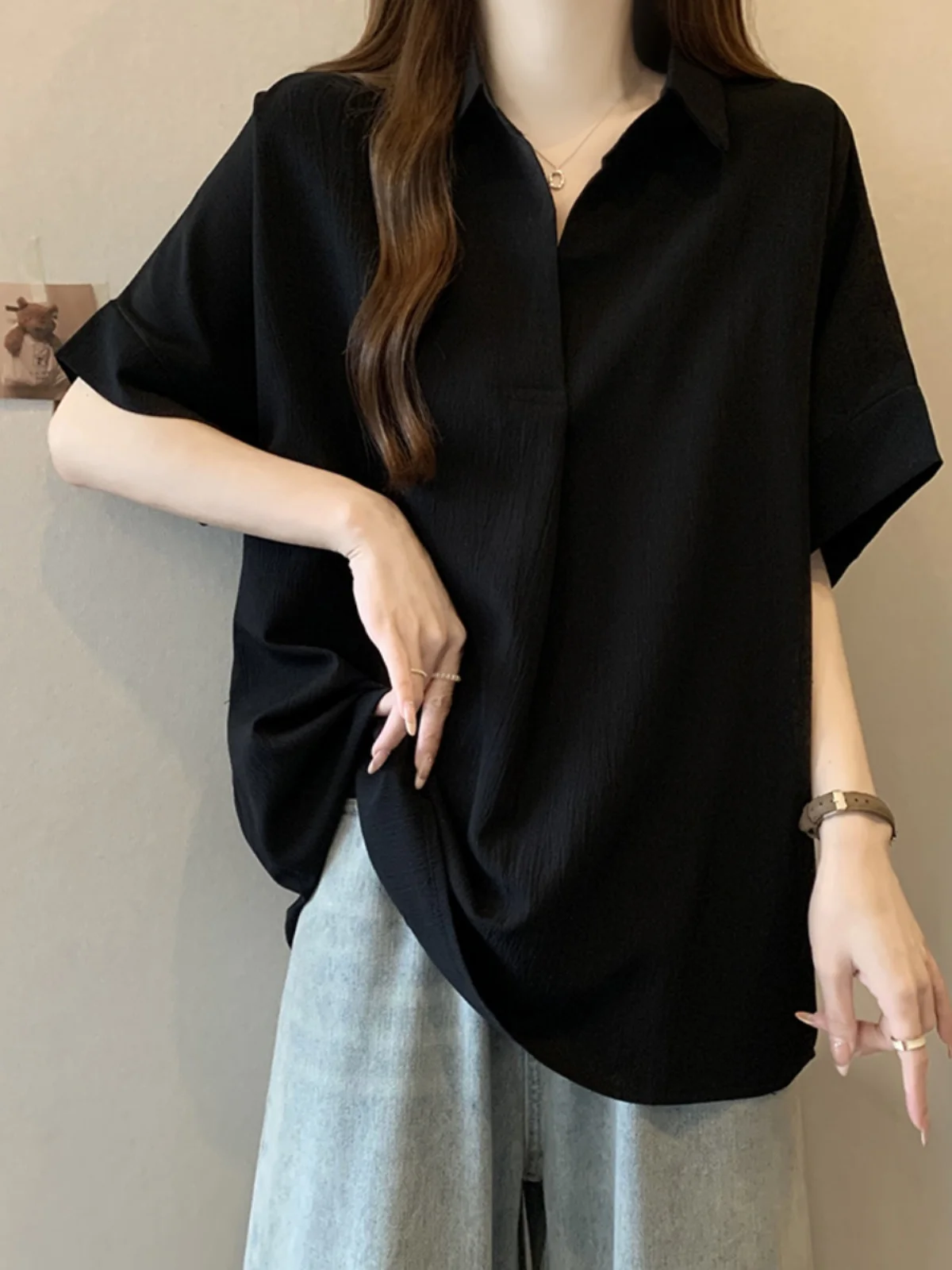 Summer New Casual Meat Covering Polo Shirt Plus size women clothing Chubby Girl High-Grade Loose Slimming Short sleeve Shirts... |