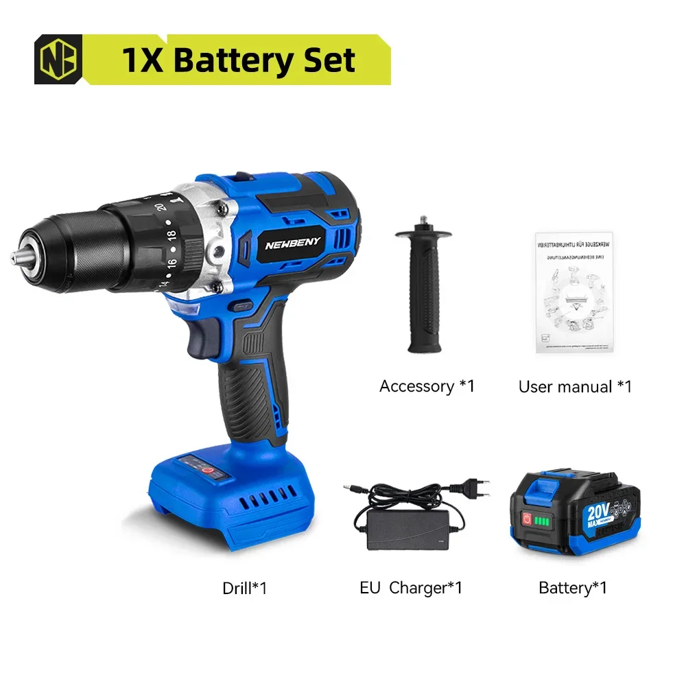 

NEWBENY 13 мм Бесщеточная электрическая дрель 20 + 3, аккумуляторная эффективная многофункциональная электрическая отвертка для аккумуляторного штифта Makita 18 В