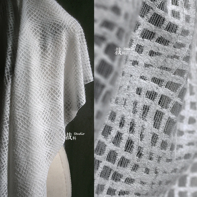 

Woolen Hollow out See-through Plaid Texture Clothing Cloth Shirt Dress Designer Fabric
