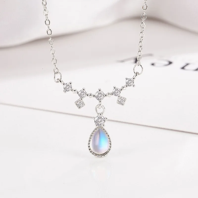

KOFSAC 925 Sterling Silver Crystal Teardrop Necklace for Women Romantic Elegant Clavicle Chain Necklace Jewelry Creative Gifts