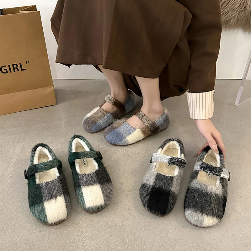 

Shoes Woman Flats Round Toe Autumn Loafers Fur Casual Female Sneakers Shallow Mouth Dress Moccasin Fall Winter New Leisure Basic