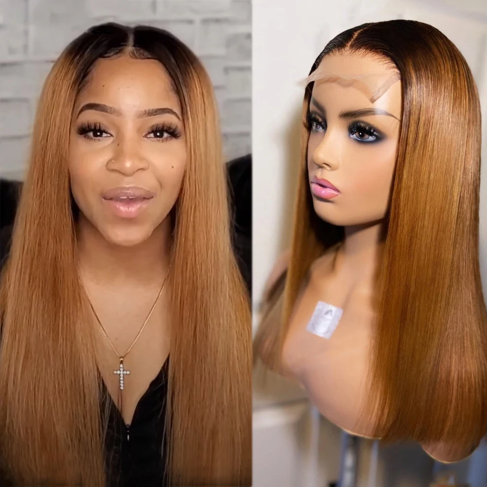

Soft 28“Long Ombre Honey Blonde Full Lace Wig With 4x4 Silk Base For Black Women Straight Human Hair BabyHair Preplucked Daily