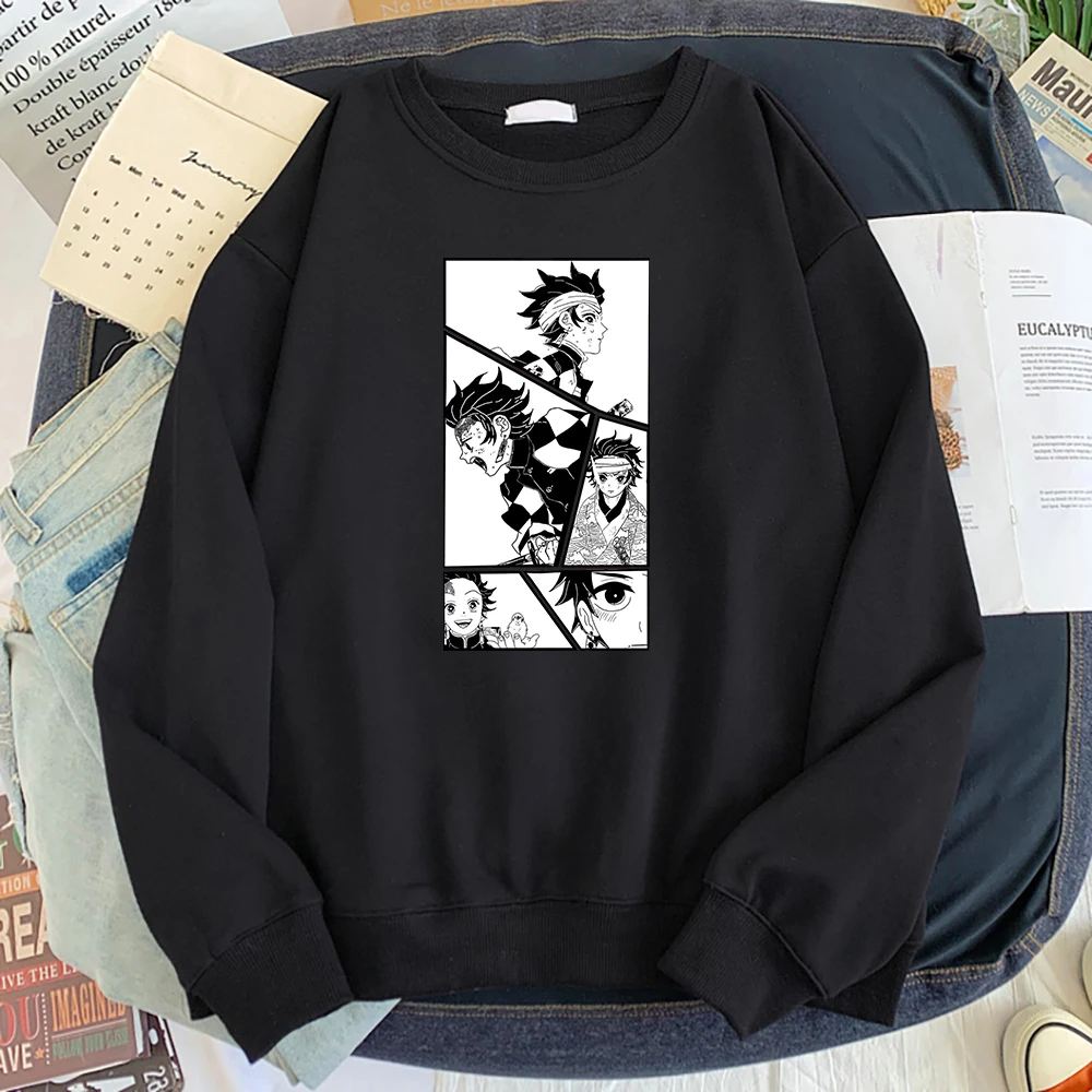 

Demon Slayer White Black Manga Pullover Loose Casual Unisex Sweatshirt Creative Graphic Hoodies Anime Print Women Men Sportswear