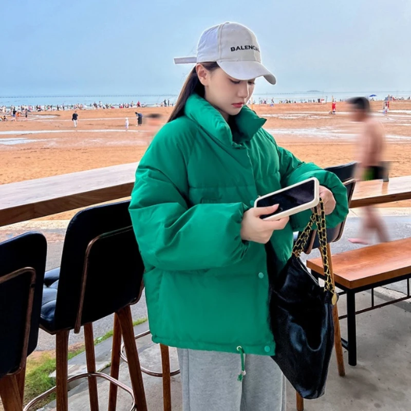 2022 Autumn Winter Thicken Warm Parkas for Women Solid Color Casual Loose Bread Clothes Woman Stand Collar Short Parka
