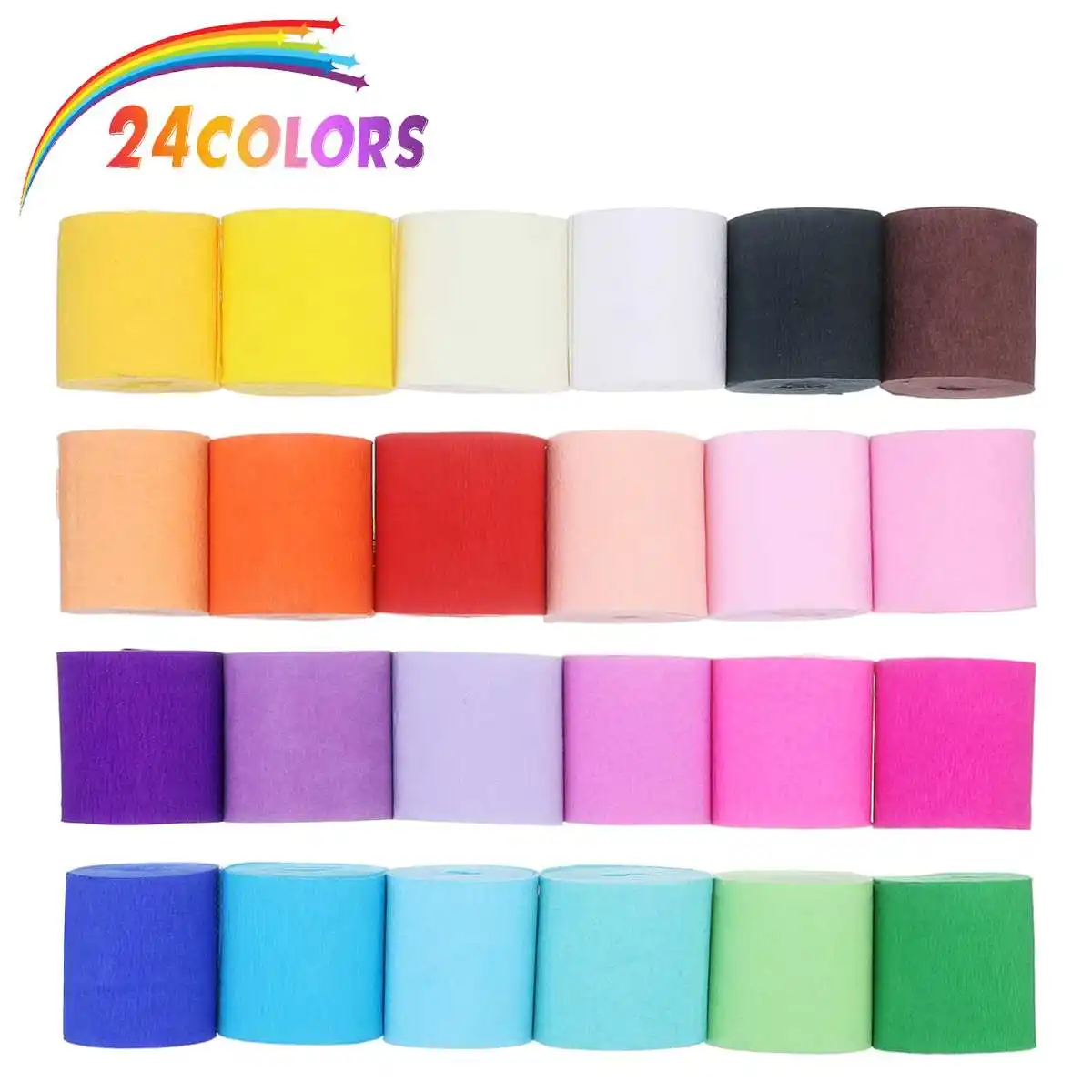 24Pcs/set Colored Crepe Paper Roll Origami Crinkled Crepe Paper Craft DIY Flowers Decoration Gift Wrapping Paper Craft Decor