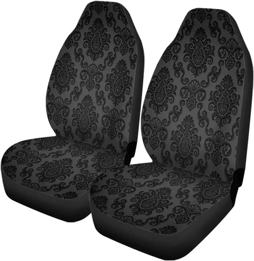 

Car Seat Covers Victorian Damask Pattern Royal Black Gothic Dark Vintage Organic Set of 2 Auto Accessories Protectors Car Cover
