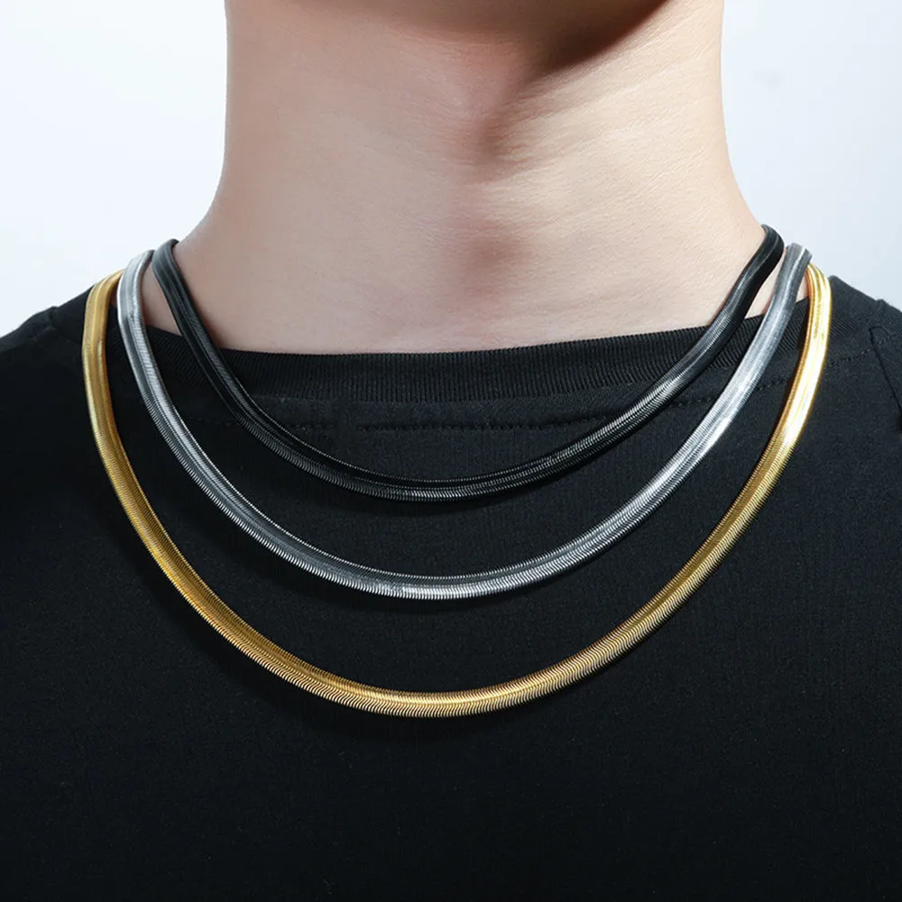 

Unisex Flat Snake Chain For Men Women 316L Stainless Steel Herringbone Necklace Various Length Choker Fashion Jewelry Wholesale
