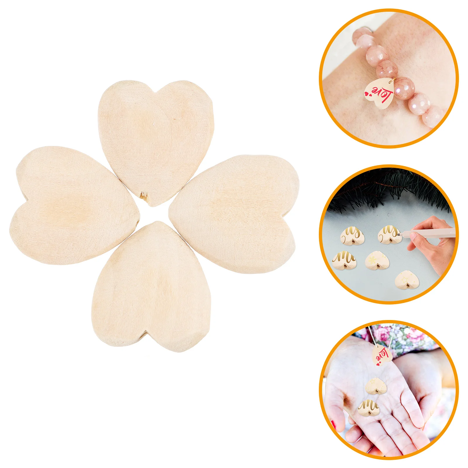 

Beads Heartjewelry Making Wooden Wood Loose Bead Punch Valentine Diy Unfinished Crafts Blankshaped Spacer Charms Hole Day