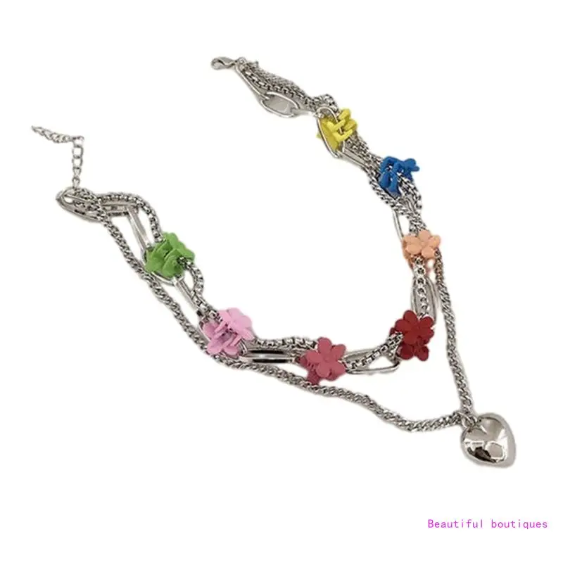 

Heart Pendant Necklace Choker Collar Necklace Party Jewelry Y2K Flower Necklace DropShip