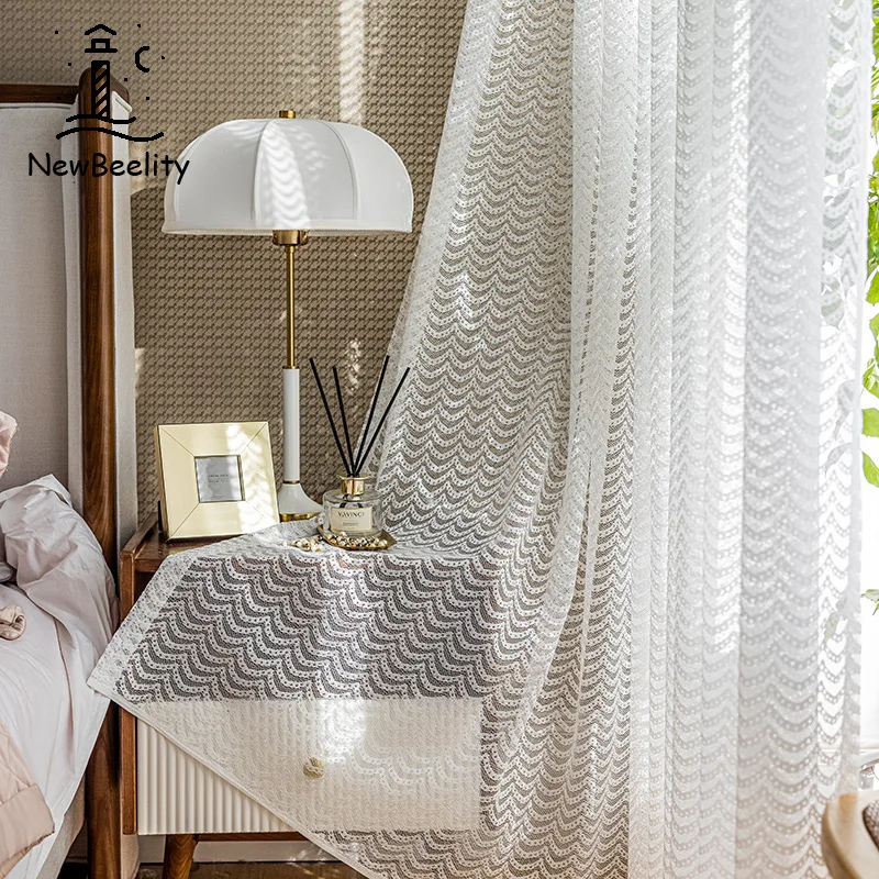 

2022 Modern Curtains for Living Dining Room Bedroom Simple Pattern Window Screen Warp Knitting White Tulle French Window