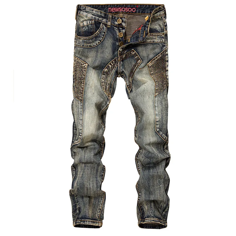 Men's Jeans Splicing Jean Denim Trousers Button Straight Casual Designer Jeans Men Multi-pocket Long Pants High Quality Clothes