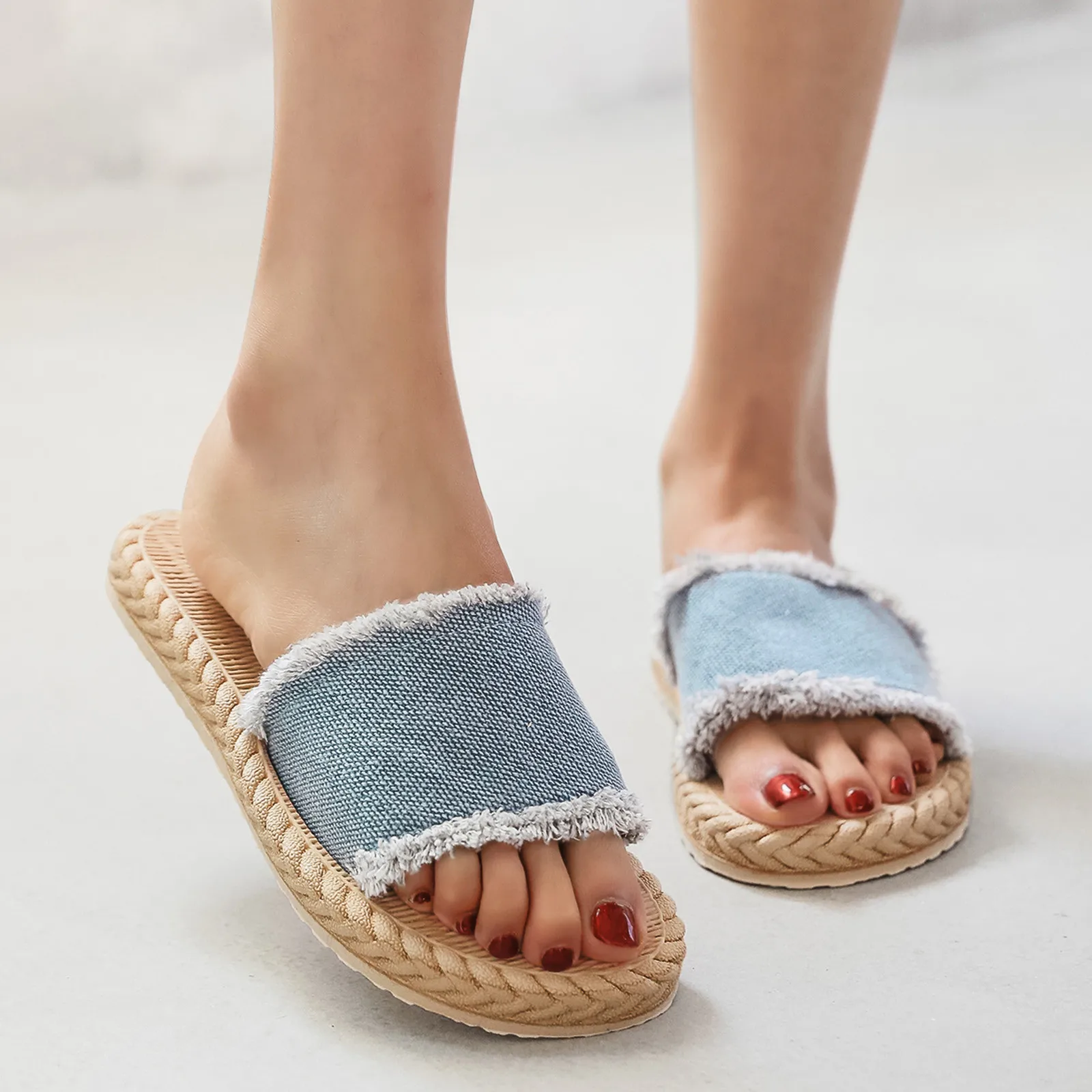 

2022 Women's Summer Sandals Casual Fashion Women's Linen Wedge Sandals Slippers Open Toe Slippers Female Outdoor Women Shoes