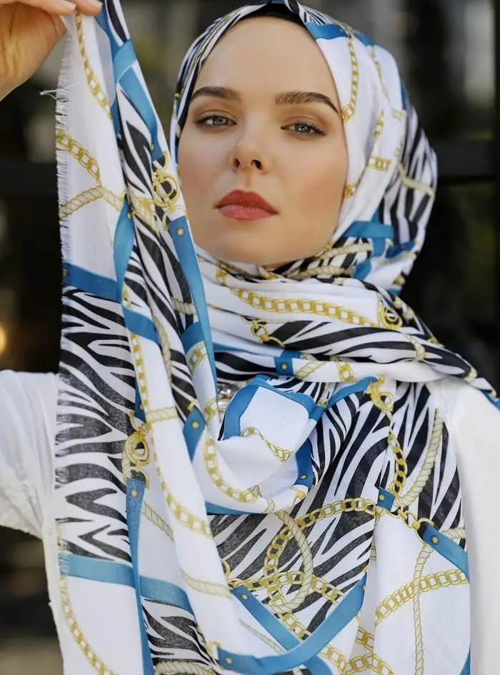 

WOMEN HIJAB SHAWL ACCESSORY SCARF COTTON MEVSİMLİK GIFT PETROL ZEBRALI