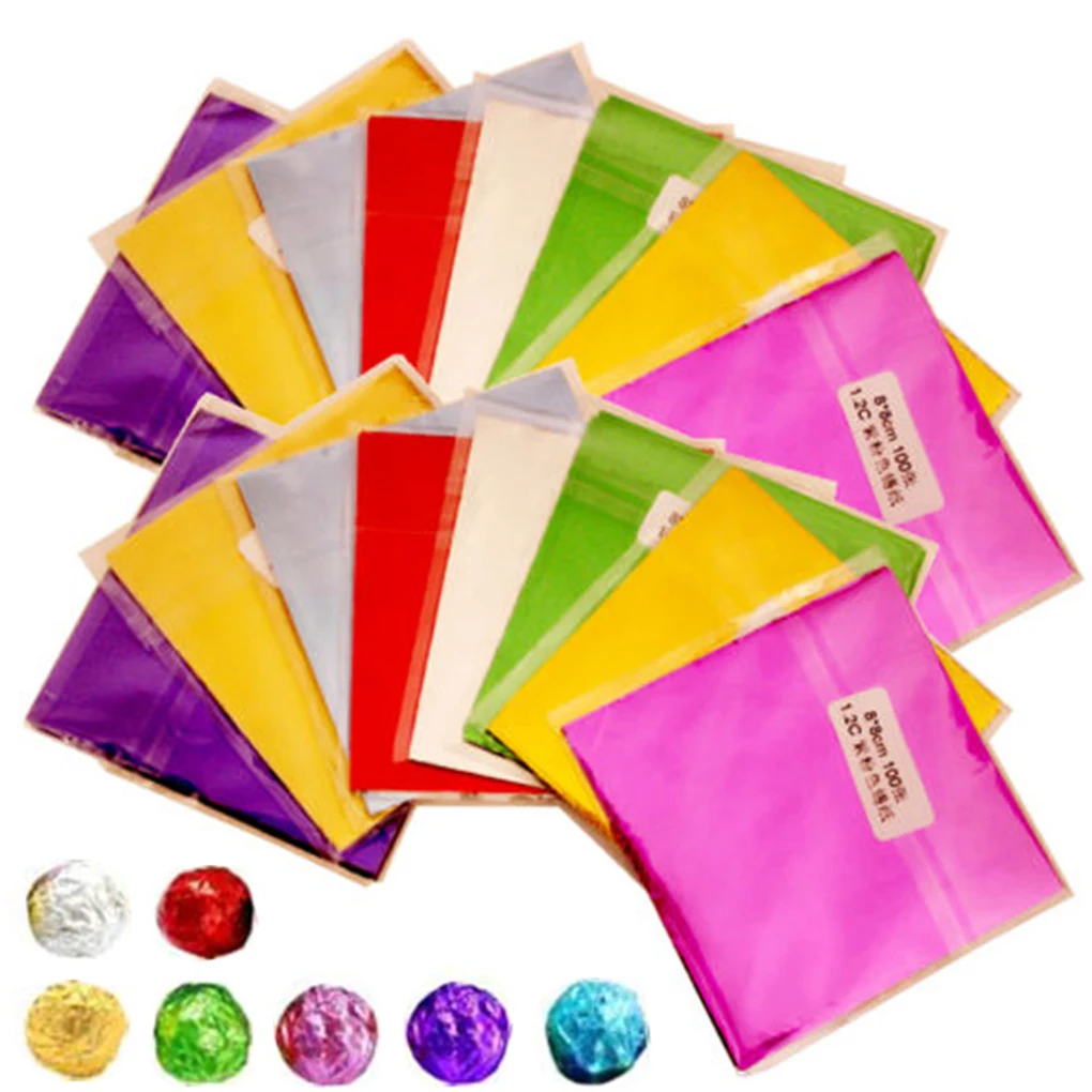 

100pcs/Set Square Food Aluminum Foil Wrappers Colorful Package for Sweets Candy Chocolate Lollipops Wrapping Tin Paper Lollipops