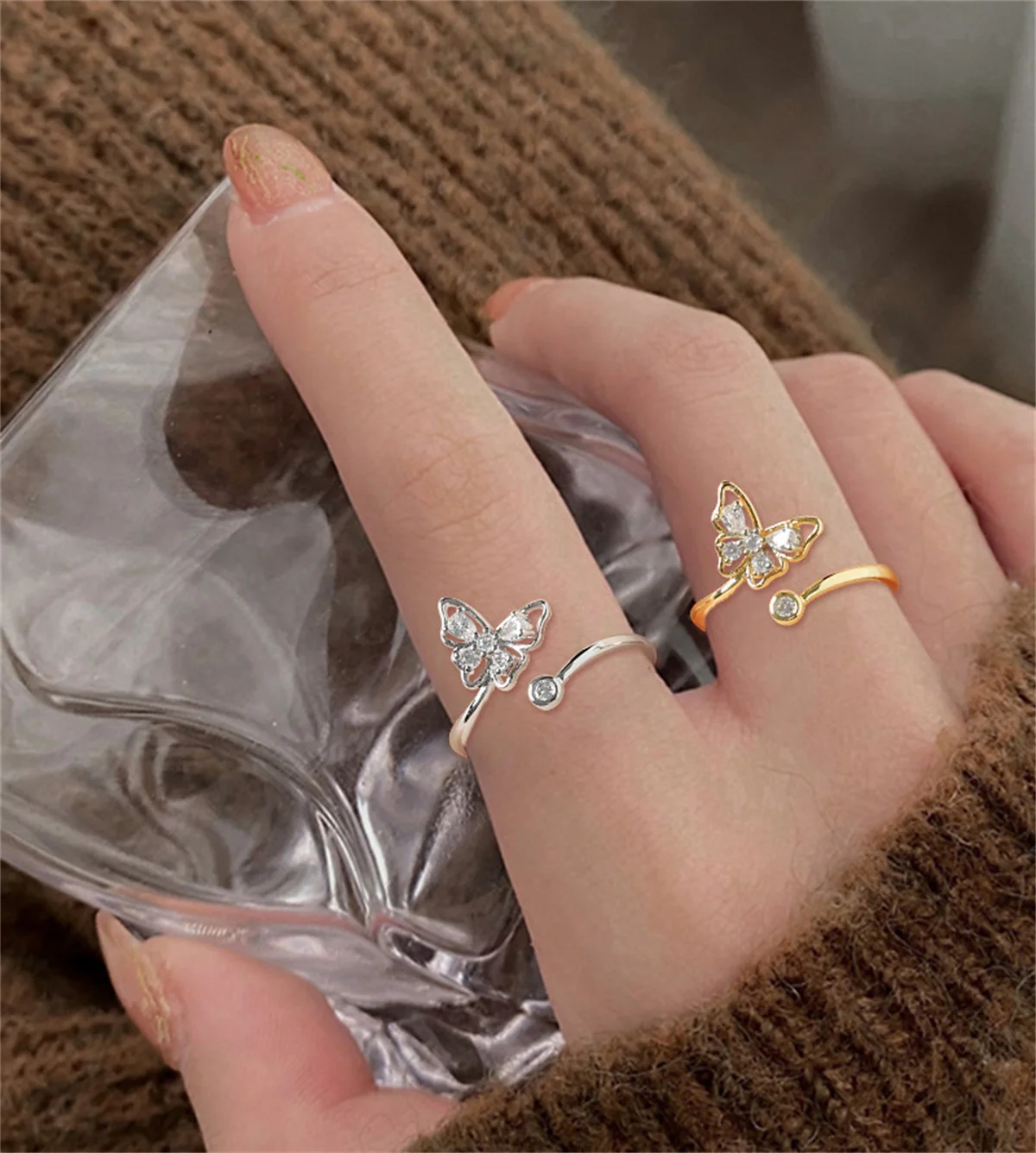 

Shiny Cute Zircon Butterfly Rings For Women Girls Korean Minimalist Animal Butterfly Insect Finger Ring Wedding Dainty Jewlery