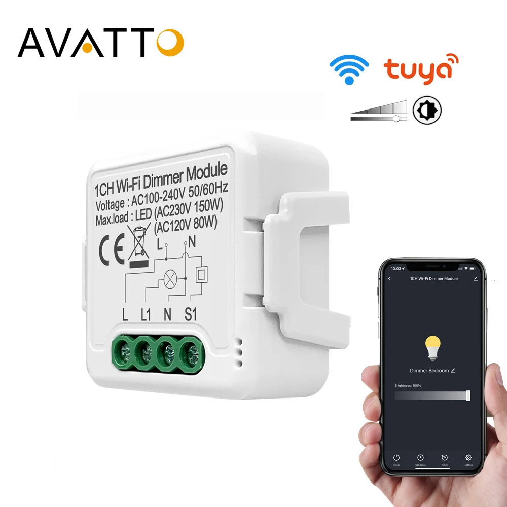 AVATTO 1/2 gang Tuya Led WiFi диммер модуль выключателя света с 2-сторонним управлением умный