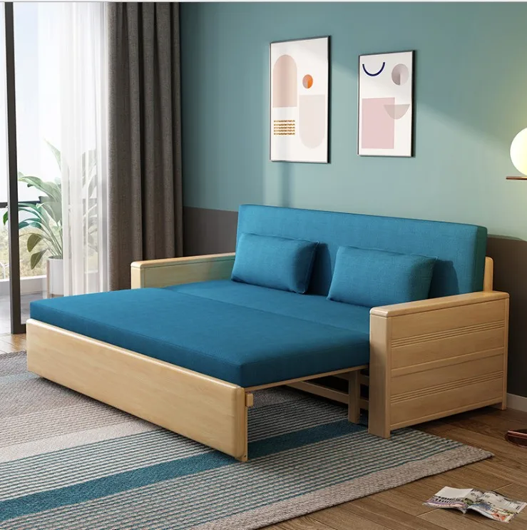 

Solid wood sofa bed modern simple function folding three-section dual-purpose single three-person cloth sofa