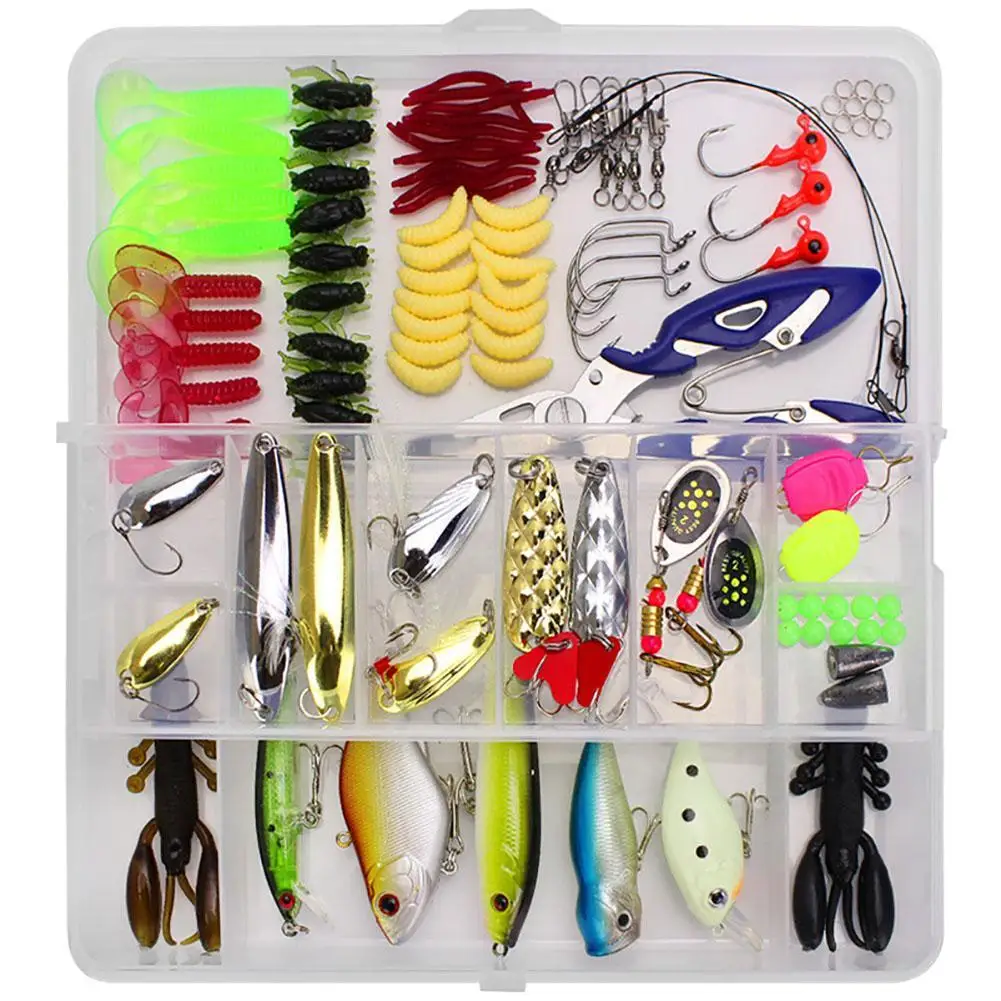 Enlarge 101Pcs Fishing Bait Set Including Spinner Vib Height Hook Single Hook Swivel Joints Pliers Guide For Freshwater Saltwater