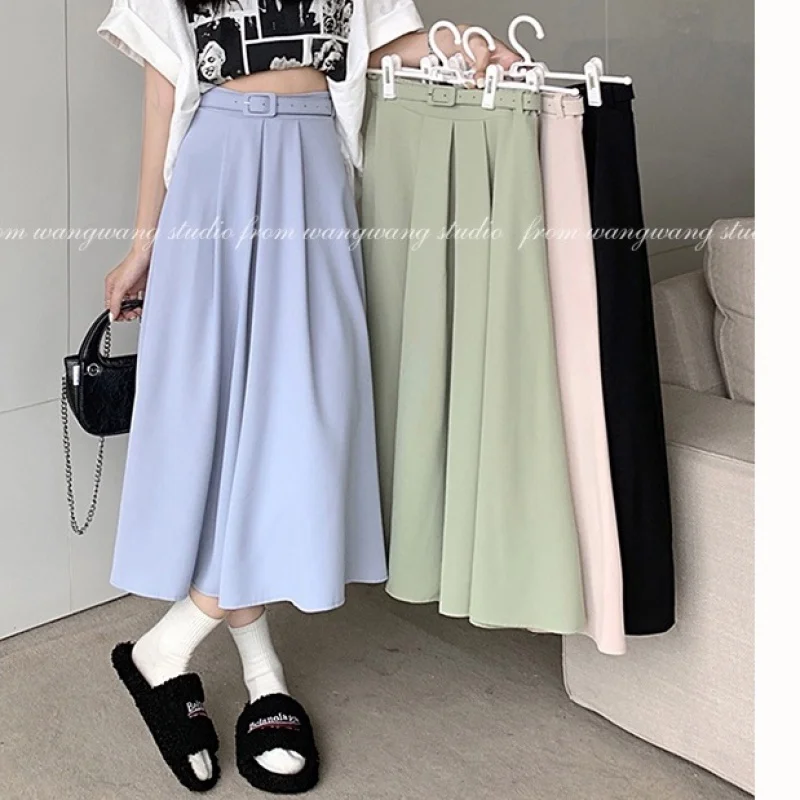 

Плиссированная юбка средней длины с эластичным поясом, тонкая драпированная трапециевидная юбка для женщин с поясом