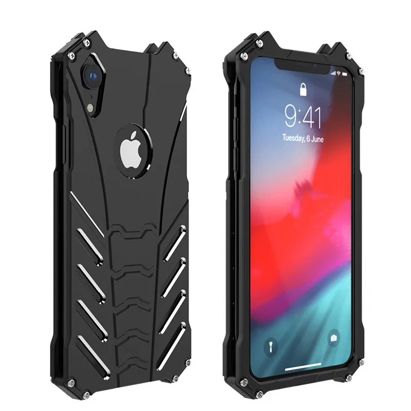 R-just Phone Case For Iphone 14 3 12 11 Pro Xs Max Xr X 8 7 SE Metal Aluminum Shockproof Drop-proof Cover Armor Anti-knock Shell