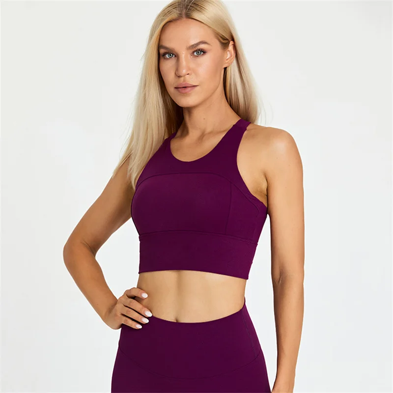 New Arrival Solid Color Sport Tank Crop Top Women Fitness Bra Soft Gym Underwear Yoga Vest Compression Workout Training Chest Pa