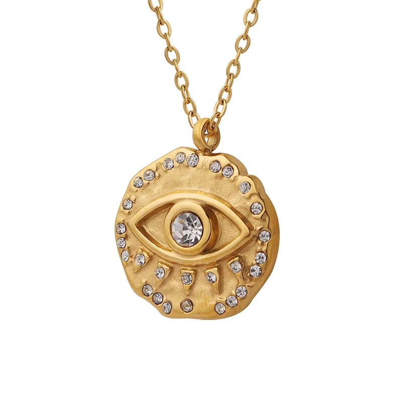 

Minar Dainty CZ Zircon Evil Eyes Irregular Coin Pendant Necklaces Women Man Unisex 18K Gold PVD Plated Stainless Steel Necklace