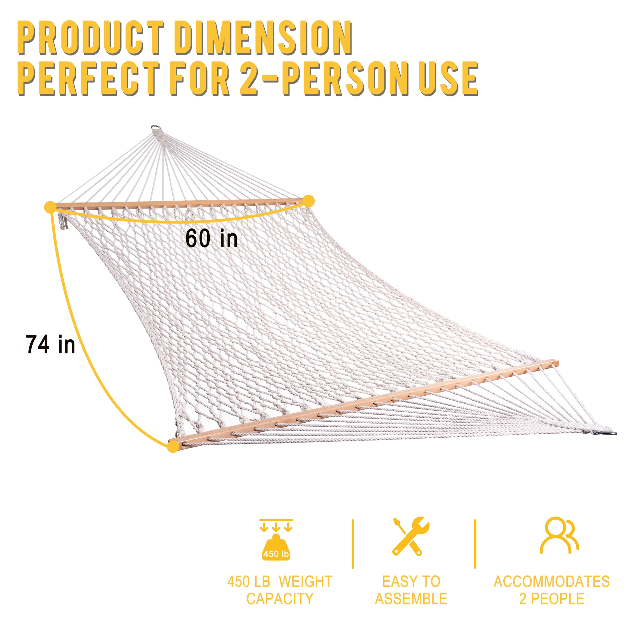 Гамак из хлопкового шнура ручной работы 13 футов с перекладинами крючками и