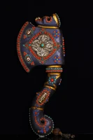 12 tibetan temple collection natural meteorite painted mosaic gem dzi beads axe shape magic weapon amulet pendant town house