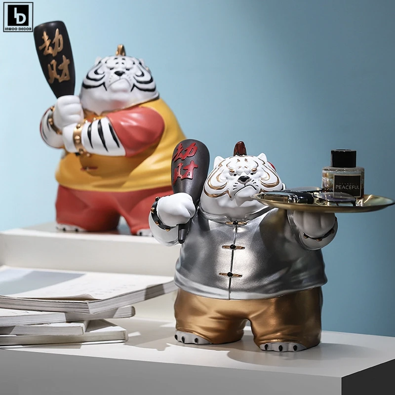 

Cute Bully Gangster Tiger Storage Tray Figurines Animal Statue Key Snack Food Container Living Room Nordic Home Decor Decoration