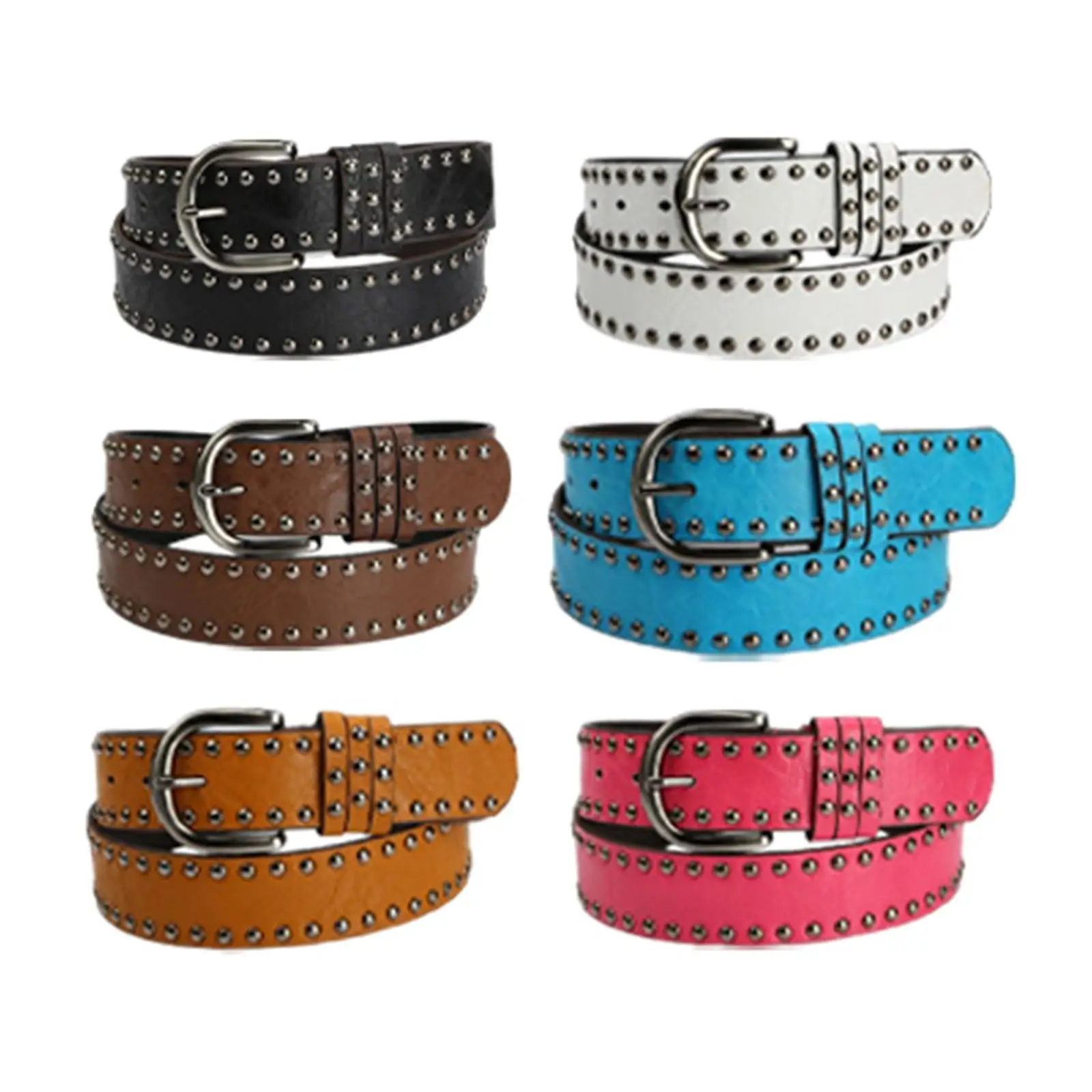 

Universal Punk Lady Rivet Thin PU Leather Waist Strap Bright Adjustable Classic Solid Color Pants Belt for Party Ladies Girls