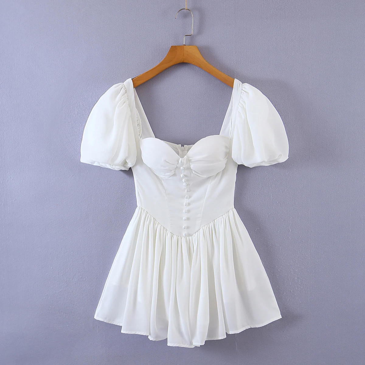 

Новинка лета 2022, женское белое мини-платье JC · kспонg с рукавами-пузырями и открытыми плечами L6071