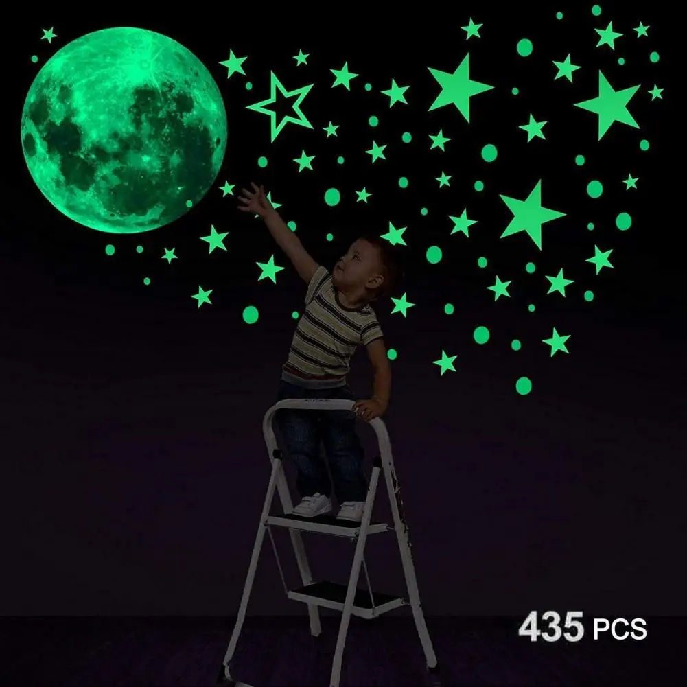 1 Set Charming Sticker Removable Multifunctinal Eco-Friendly Stars Moon Glittering Background Decals | Wall Stickers