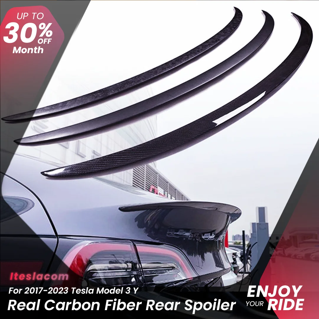 

Iteslacom Model 3 Y 2023 Car Rear Trunk Spoiler Real Carbon Fiber Tail Forge line Wing For Tesla Model 3 Y 2023 Auto Accessory