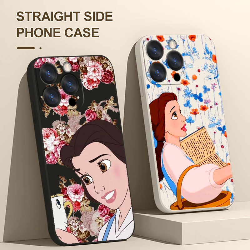 

Disney Beauty and the Beast belle For Apple iPhone 14 13 12 11 Pro Max Plus XS XR X 8 7 SE Liquid Rope Phone Case Capa Cover