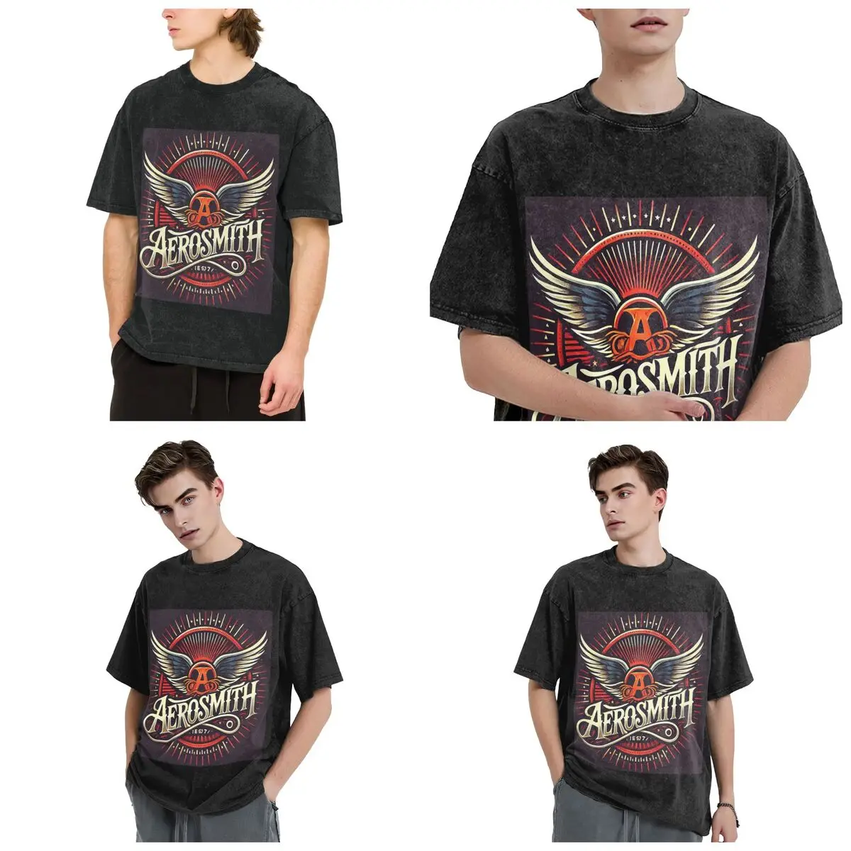 Фото Футболки с коротким рукавом в стиле хип-хоп с принтом группы Aerosmith, винтажные топы, уличная одежда, оверсайз футболки для мужчин и женщин №2
