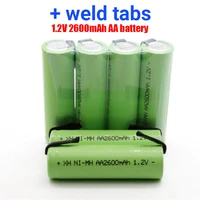 new 1 2v aa rechargeable battery 2600mah ni mh cell green shell with welding tabs for philips electric shaver razor toothbrush