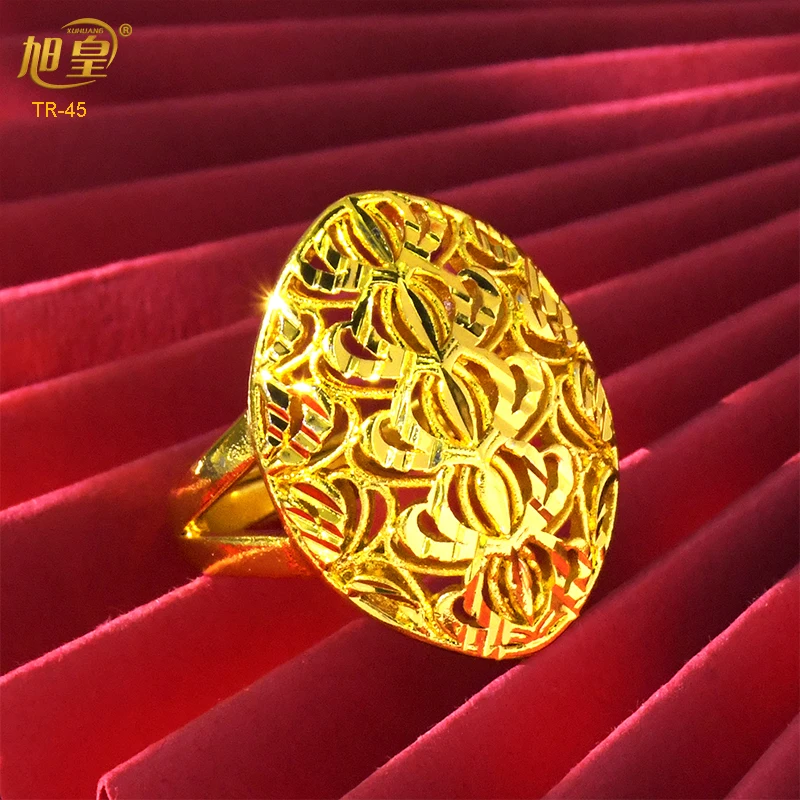 

XUHUANG Indian 24K Gold Plated Finger Rings Wedding Party Gifts Arab African Charm Copper Alloy Luxury Designer Rings Jewellery